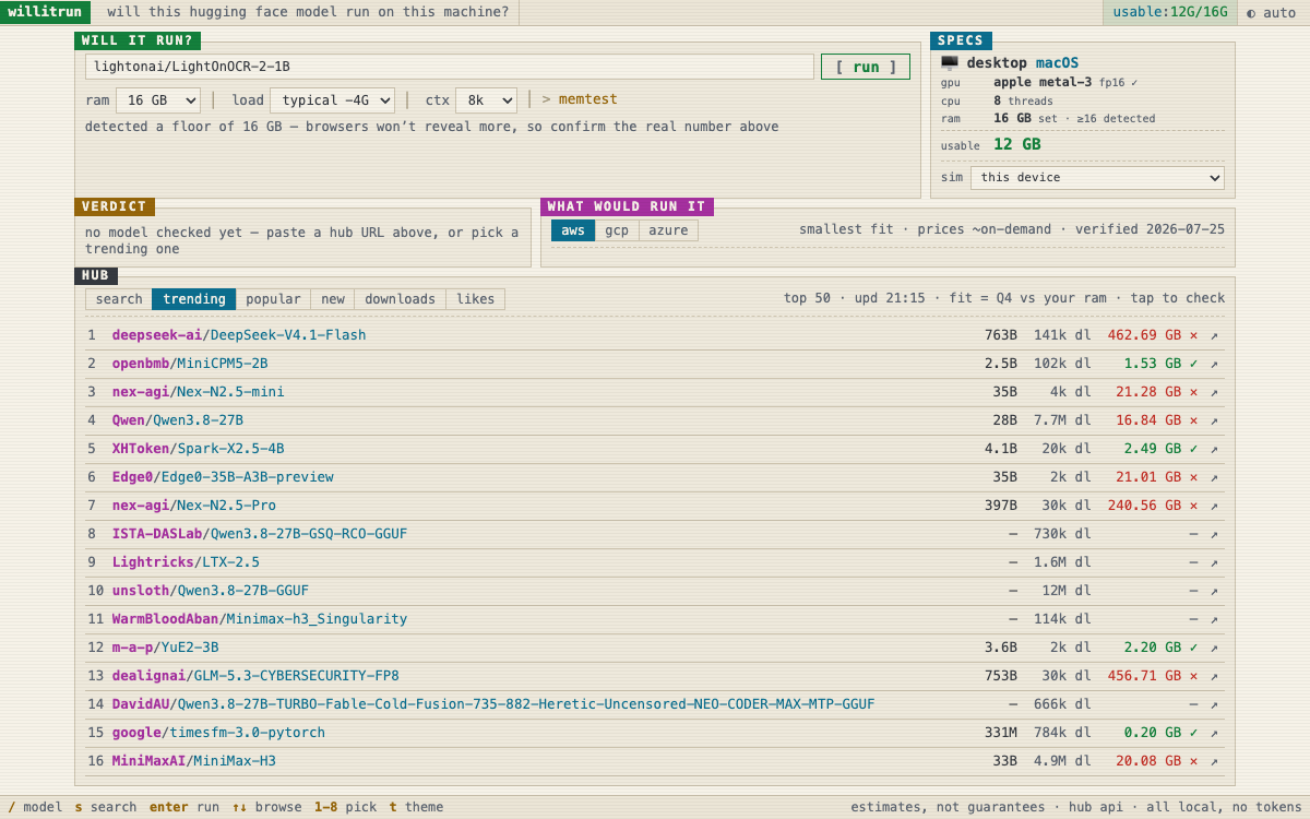 Screenshot of willitrun